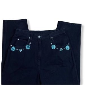 Vintage Carole Little Beaded Turquoise Mom Jean Black 10